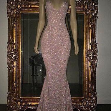 Pink Sequin Mermaid Long Prom Dress, Sequin Evening Dress on Luulla