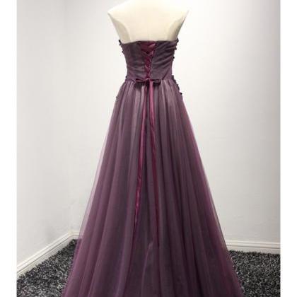 Purple Party Dress Long Floral Prom Formal Dress..