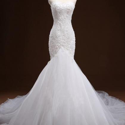 Strapless Sweetheart Lace Appliques Tulle Mermaid..