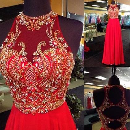 Red Prom Dress, Beaded Prom Dress, Long Prom..
