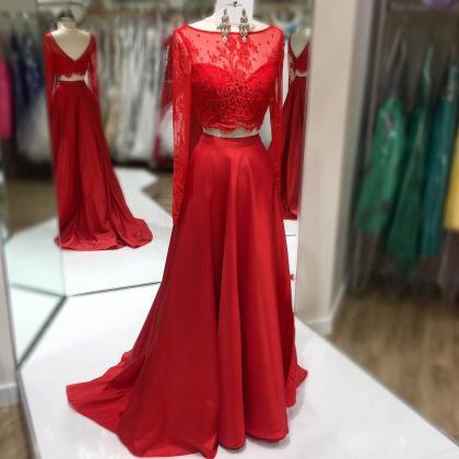 Two Pieces Prom Dress,red Evening Dress,long..
