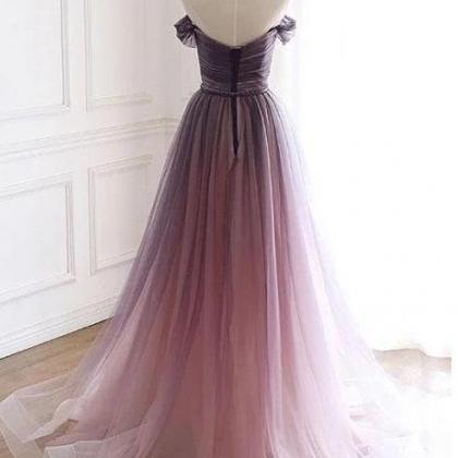 Waist drawn-in flat shoulder sleeveless gradient dress