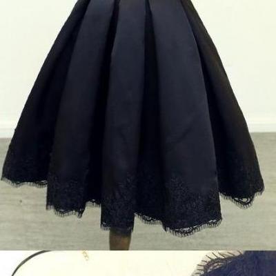 Short A-line/Princess Party Dresses, Black Sleeves With Pleated Mini Prom Dresses