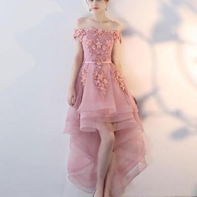 Pink Lace High Low Prom Dress, Homecoming Dress, Blush Pink Prom Dresses, High Low Homecoming Dresses, Sexy Party Dress