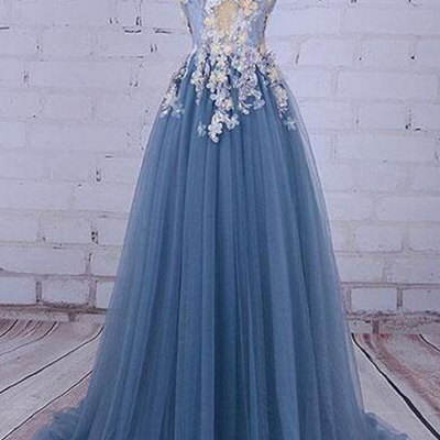 Tulle Prom Dress,Cheap Prom Dress,Unique Prom Dresses,Princess Prom Dress,Appliqued Prom Dresses,Tulle Evening Dress,Long Prom Dress