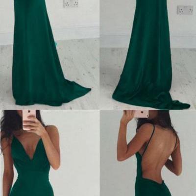 Sexy V Neck Prom Dress, Spaghetti Straps Fitted Long Evening Party Dresses, Women Formal Prom Gown