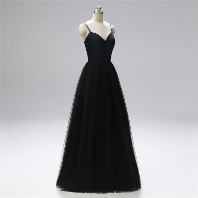 Spaghetti straps evening dress A-line party dress black Long Prom Gowns