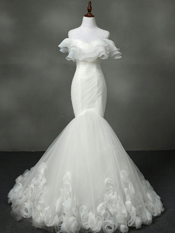 Off Shoulder Tulle Flounce Mermaid Wedding Dress On Luulla Off Shoulder Tulle Flounce Mermaid Wedding Dress