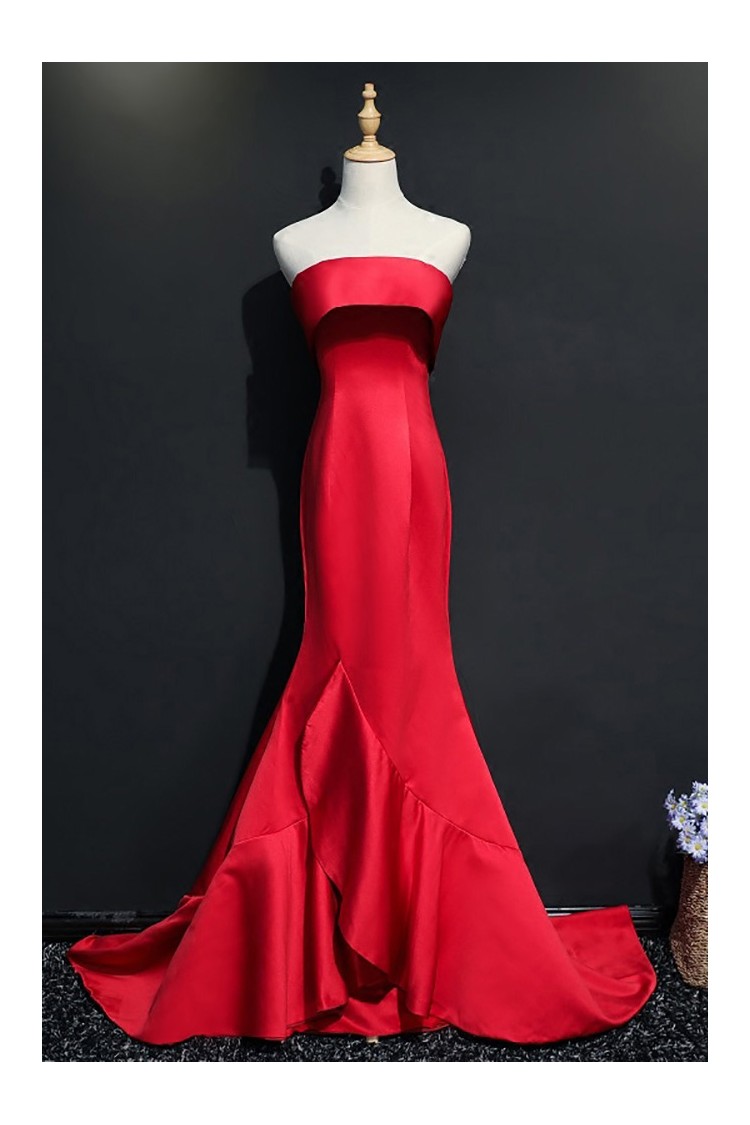 Burgundy Satin Top-quality fabric Strapless Bodycon Mermaid Long Evening Dress