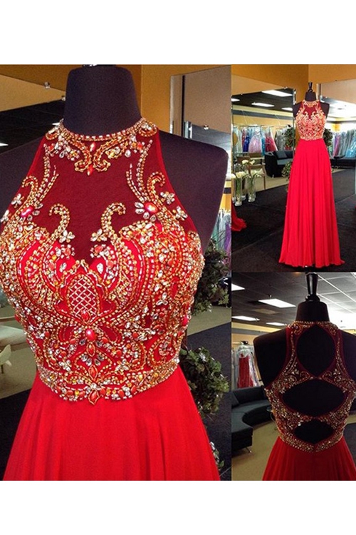 Red Prom Dress, Beaded Prom Dress, Long Prom Dress, Prom Dress Online, Rhinestone Prom Dress