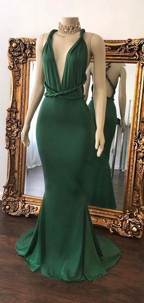 Sexy Green Prom Dresses ,halter V-neck Party Dress,crisscross Back Mermaid Evening Gowns