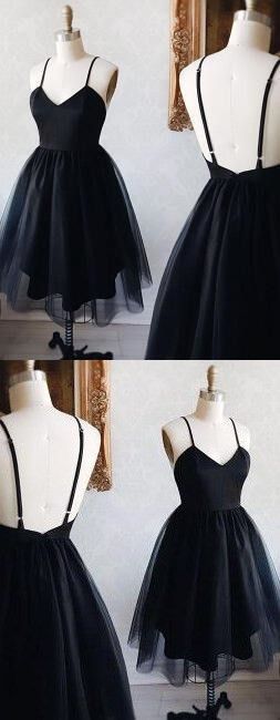 Black V Neck Homecoming Dress, Homecoming Dress,spaghetti Straps Prom ...