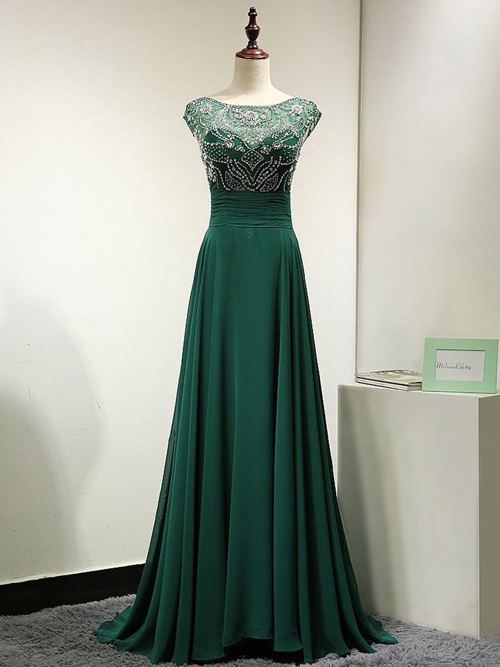 Chiffon Prom Dresses, Cap Sleeves Prom Dresses, Cheap Prom Dresses, Evening Dresses, Long Prom Dress