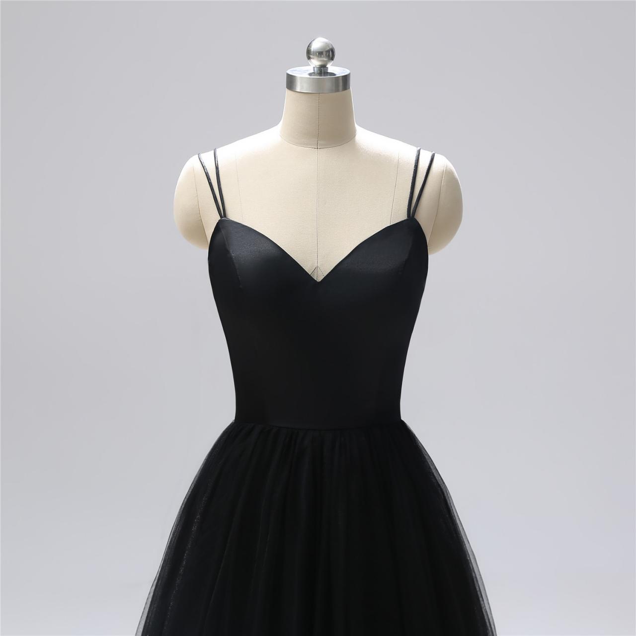 Black Spaghetti Straps Evening Dress,Prom Party Gown main image 1