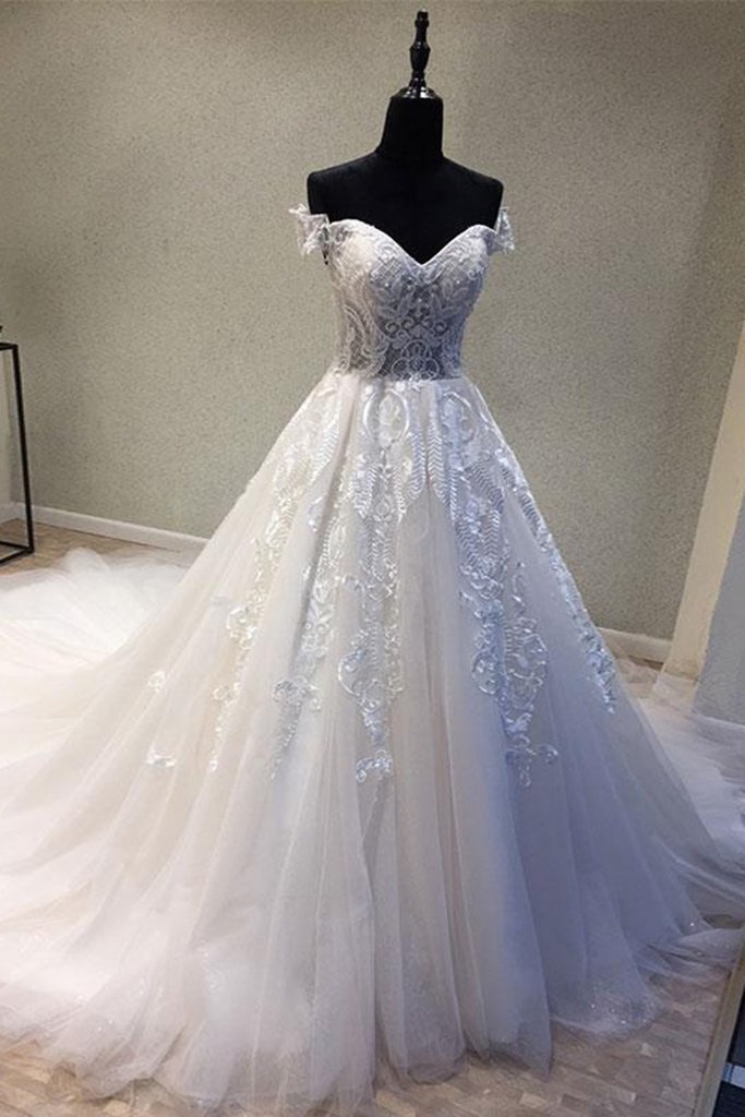 Elegant Sweetheart Off-the-shoulder Wedding Dresses Sweep Train