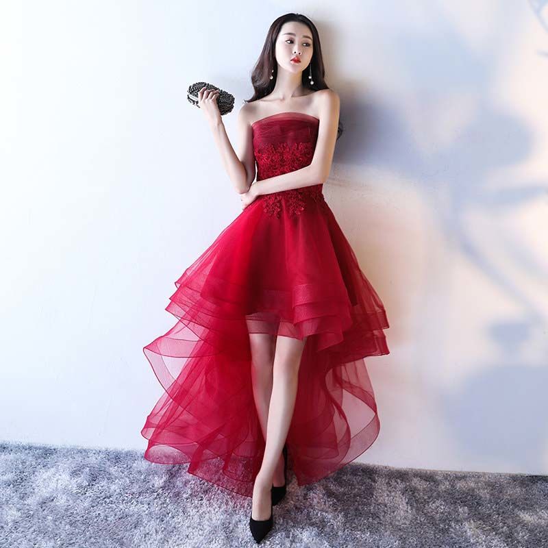 Red Prom Dress Off-the-shoulder Party Dress Lace Tulle Evening Dress Sexy Bridesmaid Dress Strapless Birthday Party Dress