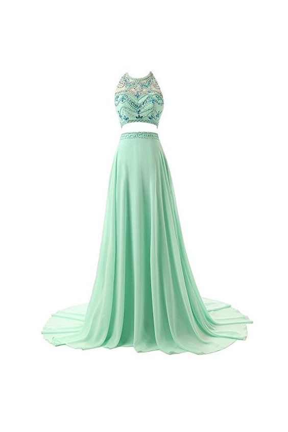 A-line Prom Dress Two Pieces Evening Dress Chiffon Prom Dresses Evening ...