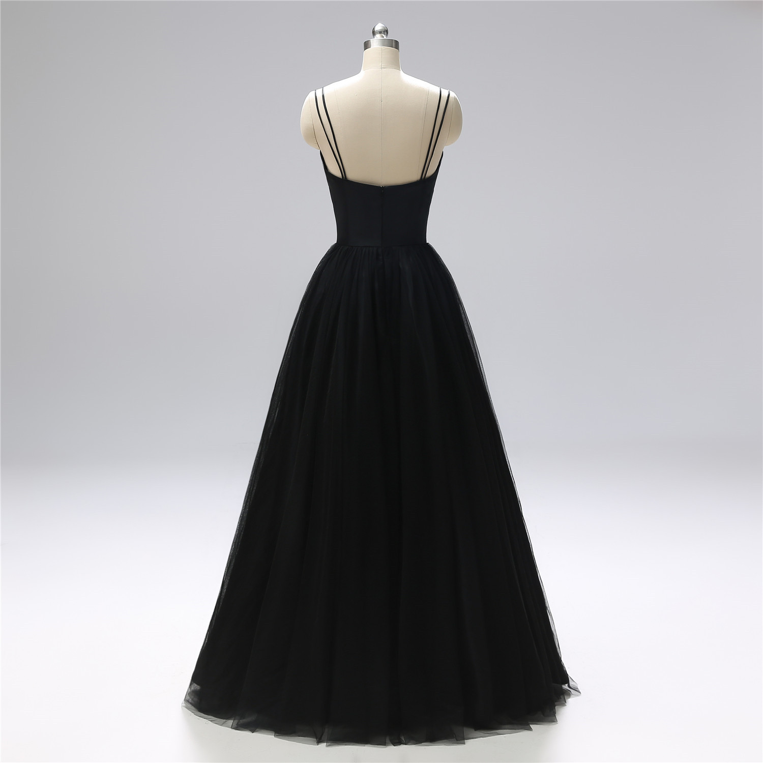 Spaghetti Straps Evening Dress Aline Party Dress Black Long Prom Gowns